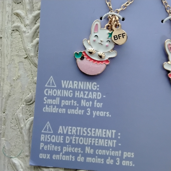 Claire's Pink Mermaid Cat Best Friends Necklace Set 16"-19" Chain - Picture 5 of 6